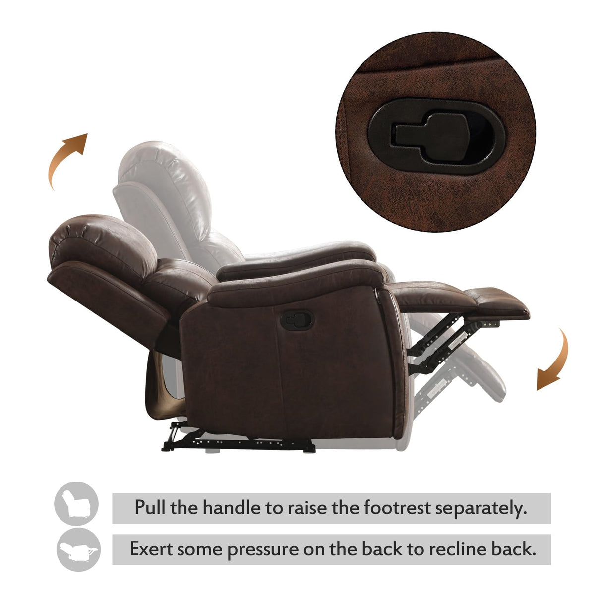 CANMOV Leather Recliner Chair Set of 2, Classic and Traditional Manual Recliner Chair with Overstuffed Arms and Back, Manual Single Sofa with Concealed Cup Holders,Red Brown CANMOV