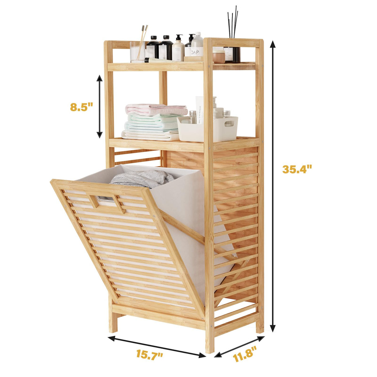 Lkeiyay Laundry Hamper Tilt-Out Laundry Linen Hamper Bamboo, 2 storage shelves and Removable Lining for Bedroom,Laundry Room,bathroom storage cabinet Lkeiyay