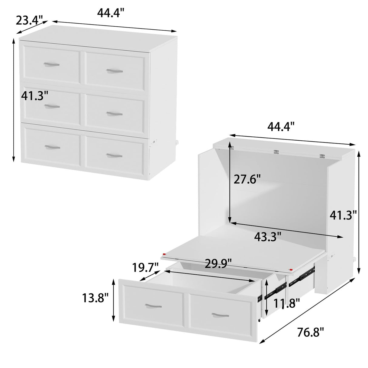 FAMAPY Twin Murphy Bed with Built-in Charging Station, Space-Saving Murphy Bed Chest Twin with Drawer, Foldable, for Home Office Guest Room Bedroom White, 76.8”L x 44.4”W x 41.3”H FAMAPY
