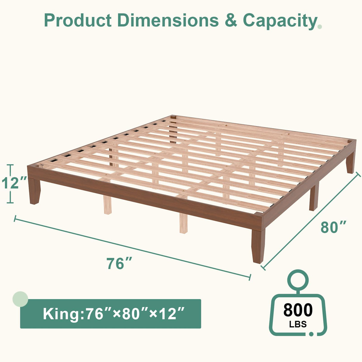 Twolike King Bed Frames,Wood Bed Frames,Wood Platforms Bed with Wooden Slats Support,Mattress Foundation,No Box Spring Needed,Easy Assembly,King,Pine Twolike
