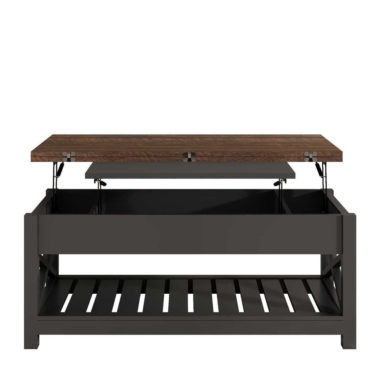 ChooChoo 2-Piece Living Room Table Set - Includes TV Stand with Storage for 75" TV, Lift-top Coffee Table with Storage and Hidden Compartment, Black & Espresso ChooChoo