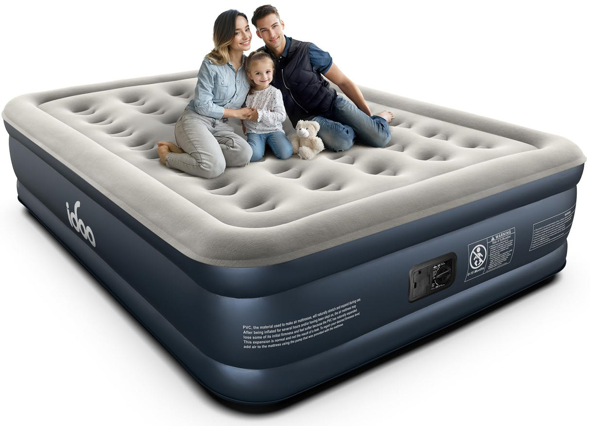 iDOO Queen Air Mattress with Built in Pump, 18 Raised Comfort Blow up Mattress, Upgraded Four Chamber Airbed, Inflatable Mattress for Guests and Home, colchon inflable, Air Bed, 650 lbs Max iDOO
