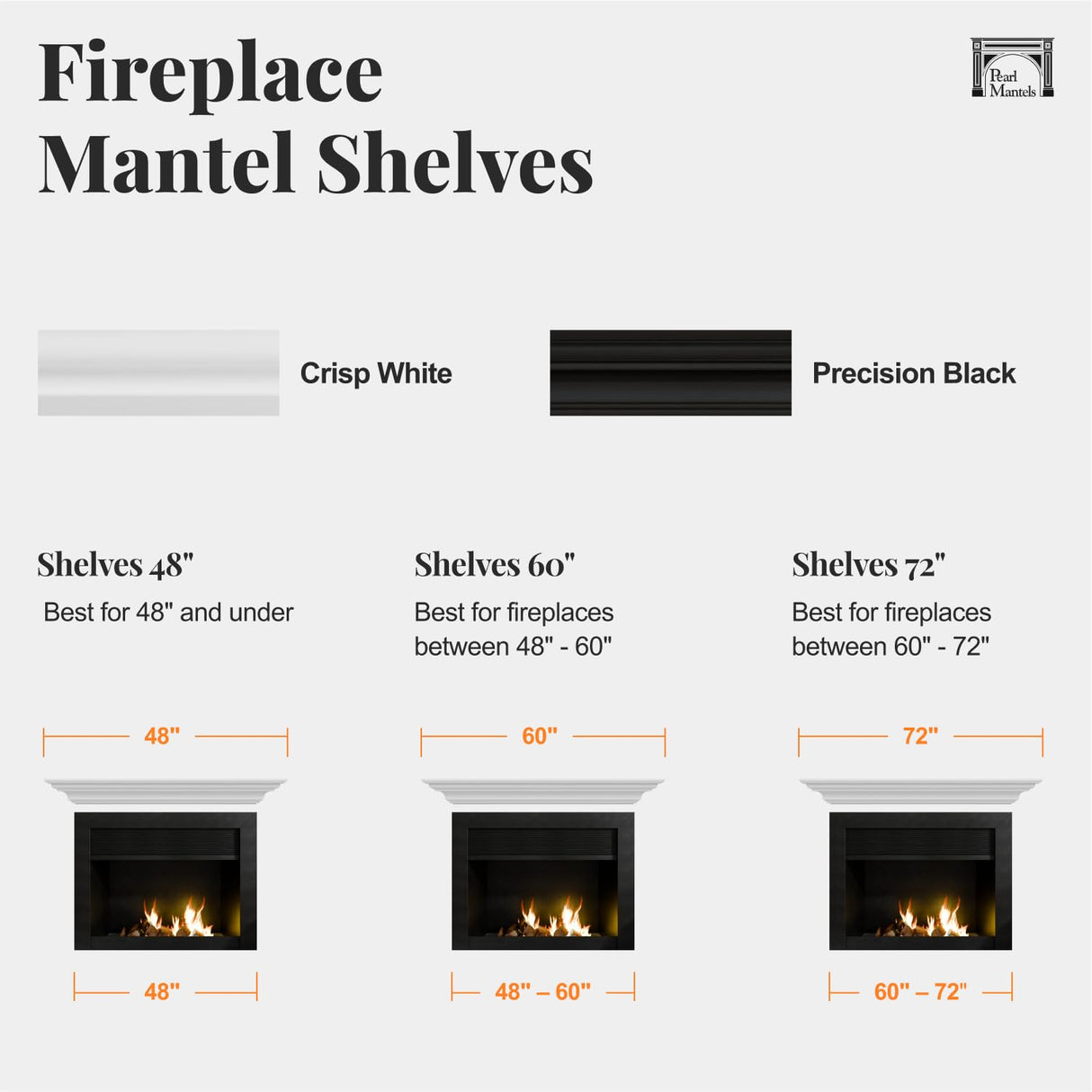 Pearl Mantels ARYB60618 Clean, Sophisticated Premium Grade A MDF Mantel Shelf, 60" L x 10" D x 5" H, Crisp White Paint, The Perfect Compliment to Your Hearth and Home Pearl Mantels