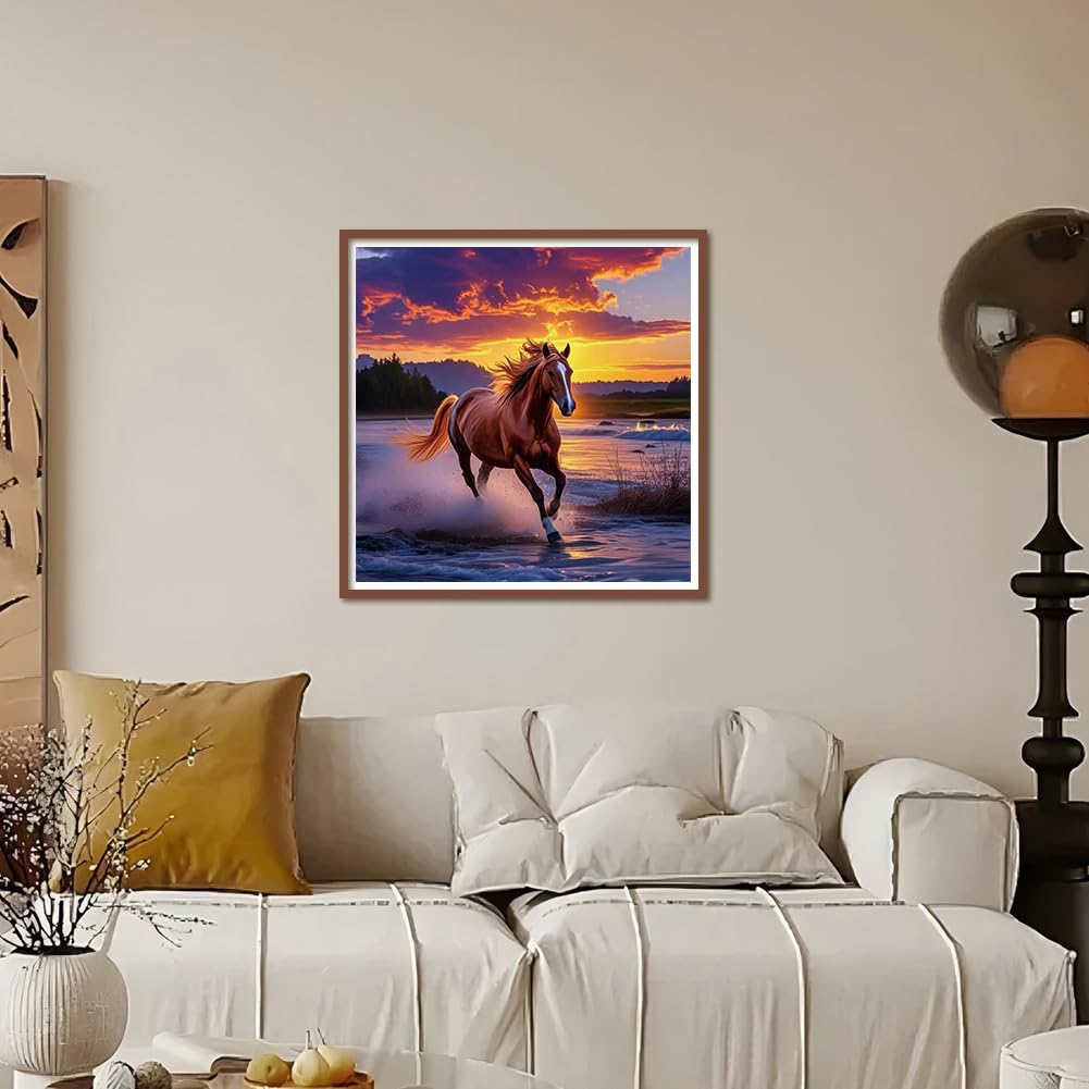 Kulvci Diamond Painting Kits for Adults, Horse Round Full Drill Diamond Art Kits, 5D DIY Diamonds Crafts for Home Wall Decoration Gifts 12×12inch Kulvci