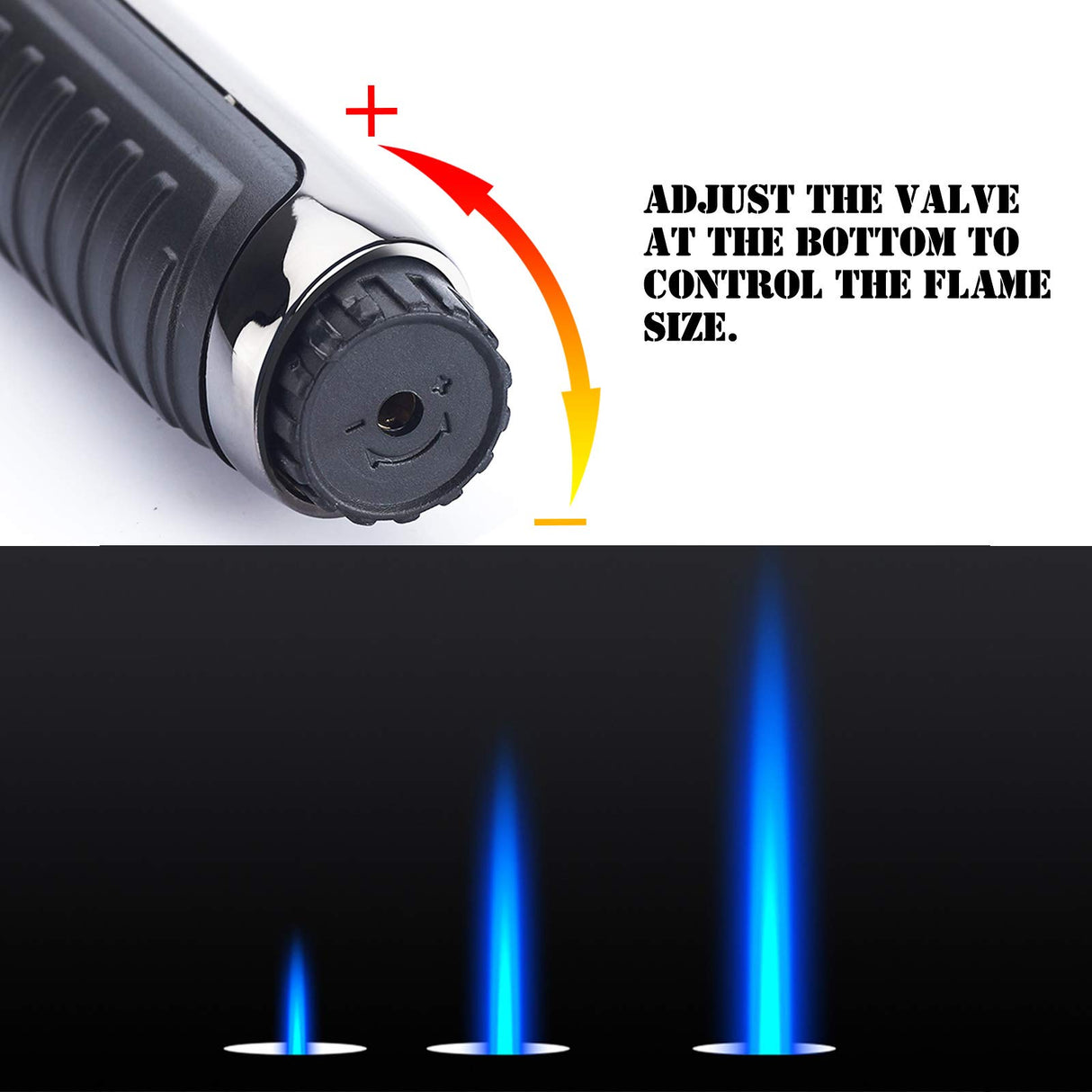 Yeuligo Torch Lighters, 7.6in Long Butane Lighter with Visible Window, Adjustable and Refillable Lighter for Kitchen Fireplace Camping Candle Grill BBQ Fireworks.Gas Not Included(Black) Yeuligo