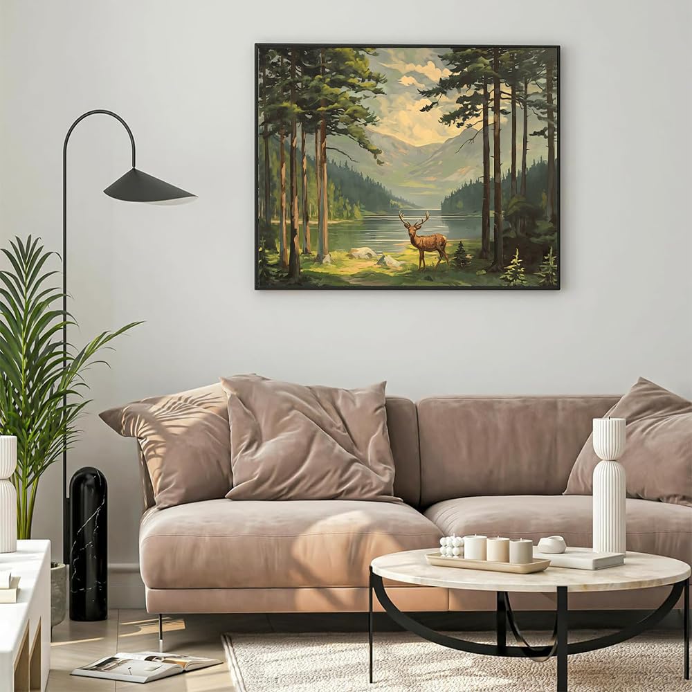 Natuyalo Paint by Numbers for Adults Beginner, Elk in Forest Acrylic Easy Paint by Numbers Kits Natural Landscape Craft Kits for Adults Suitable for Home Wall Decoration Flameless 16x20 Inch Natuyalo