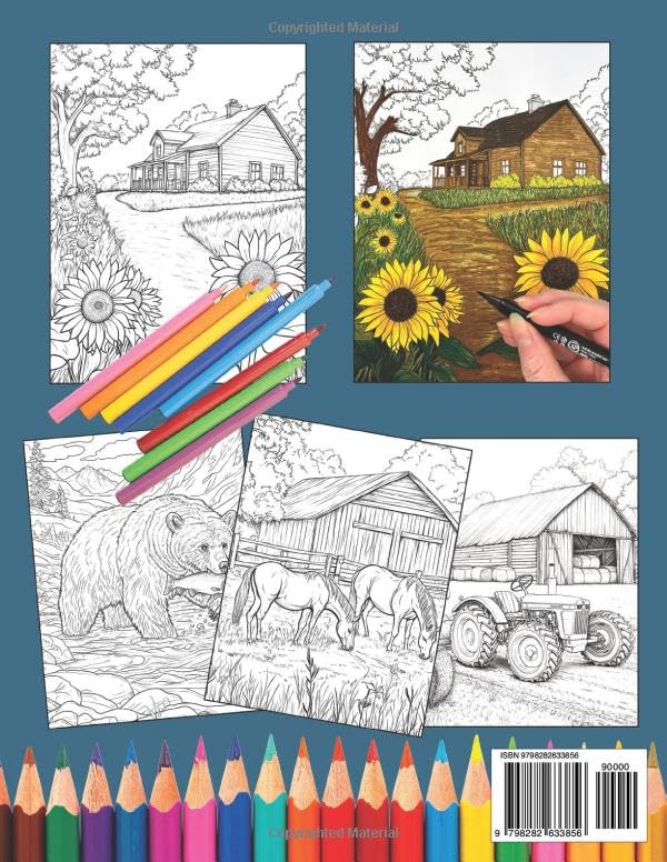 Country Calm: Adult Coloring Book with Over 100 Pages of Cozy Farm Scenes, Peaceful Wildlife and Tranquil Country Landscapes for Stress Relief, Relaxation & Mindfulness Majosta