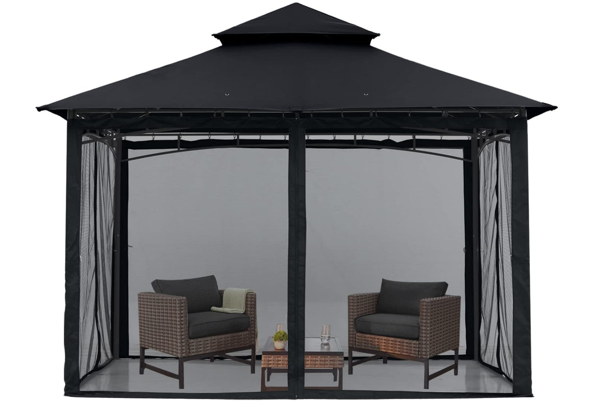 MASTERCANOPY Outdoor Garden Gazebo for Patios with Stable Steel Frame and Netting Walls (8x8,Black) MASTERCANOPY