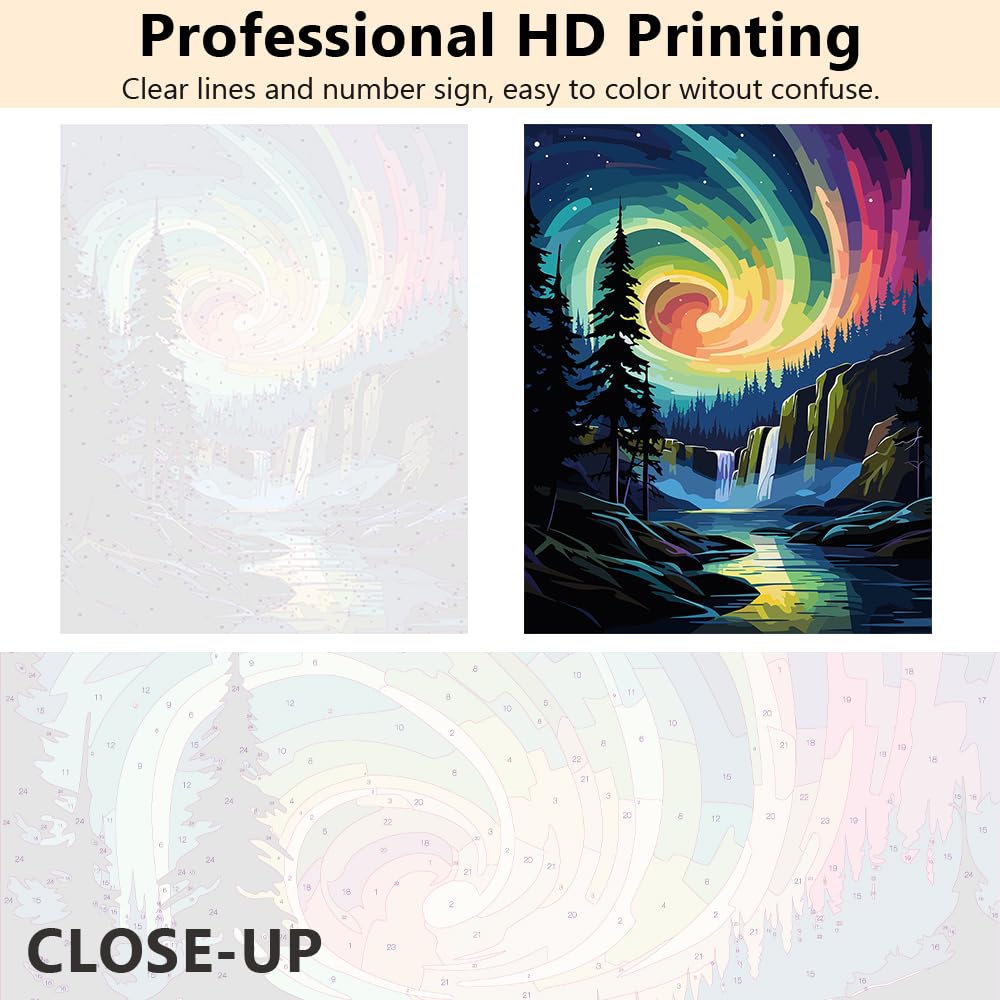 DIY Paint by Numbers Kit for Adults, Aurora Paint by Numbers, Night Landscape with Mountain Adult Paint by Numbers Kits on Canvas, 16X20 Inch Waterfall Paint by Numbers for Adults Beginner Kids Rebotipy