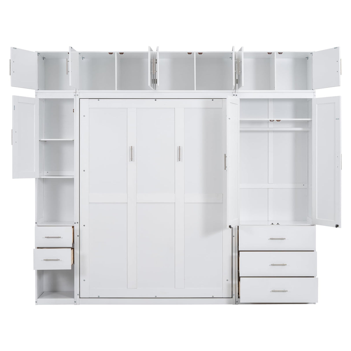 FAVSH Full Size Murphy Bed with Lockers & Wardrobes, Solid Wood Wall Bed with Drawers, Space-Saving Hidden Bed, Fold-The-Way Bed Included Installation Video,White FAVSH