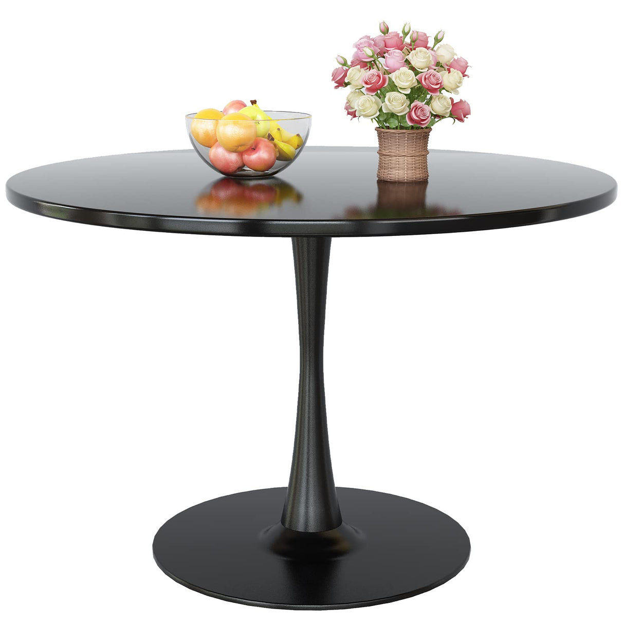DKLGG Black 42.1" Round Tulip Dining Table for 4-6 People – Modern Mid-Century Kitchen & Coffee Table DKLGG