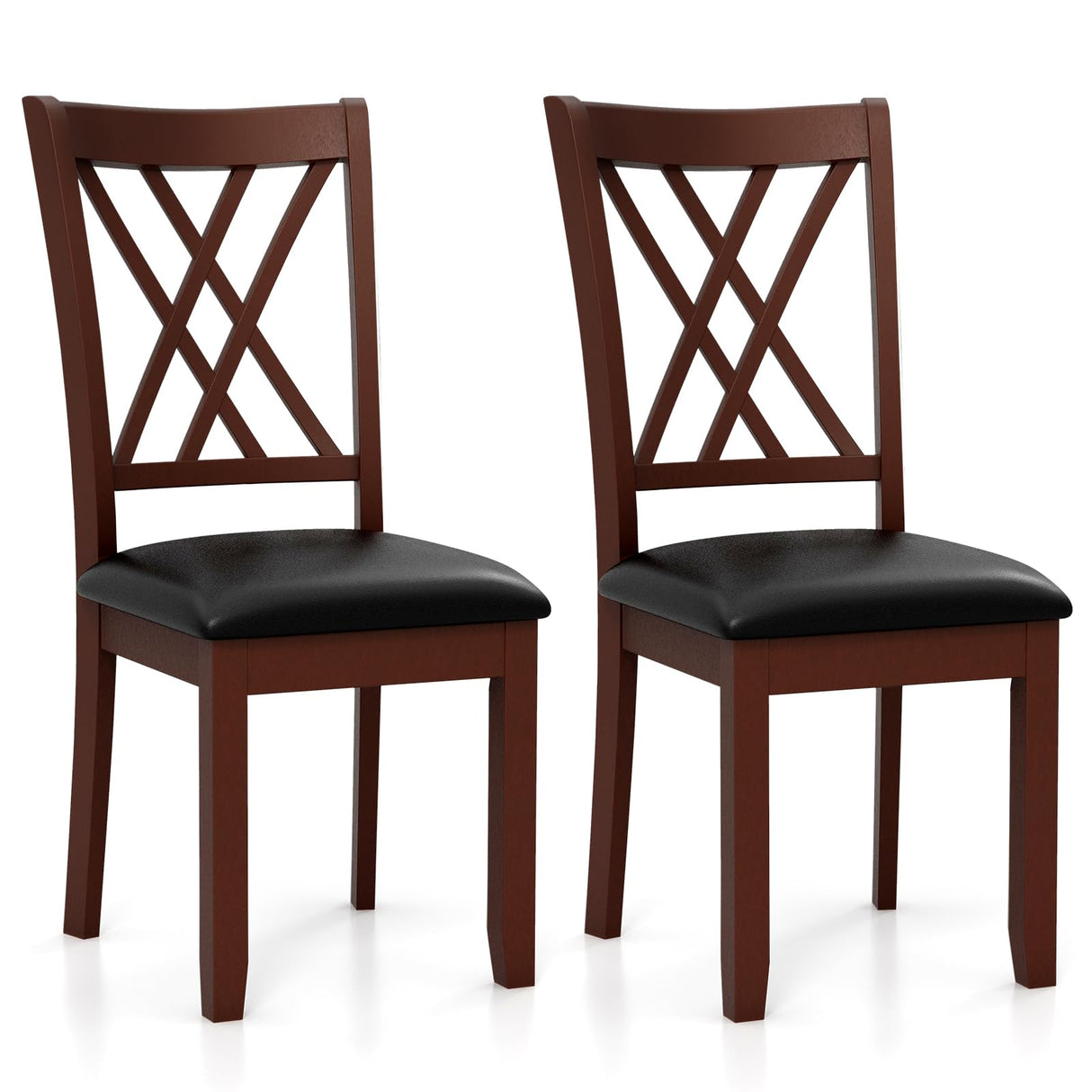 Giantex Wood Dining Chairs Set of 2, Faux Leather Upholstered Kitchen Chairs with Rubber Wood Legs, Padded Seat, Max Load 355 Lbs, Farmhouse Armless Wooden Dining Room Chair Giantex