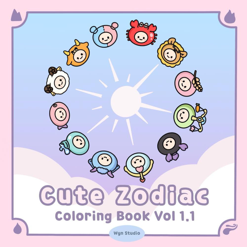 Zodiac Cute Coloring Book Horoscope Signs & Astrology Miniature Kawaii Easy to Color Wyn Studio Majosta