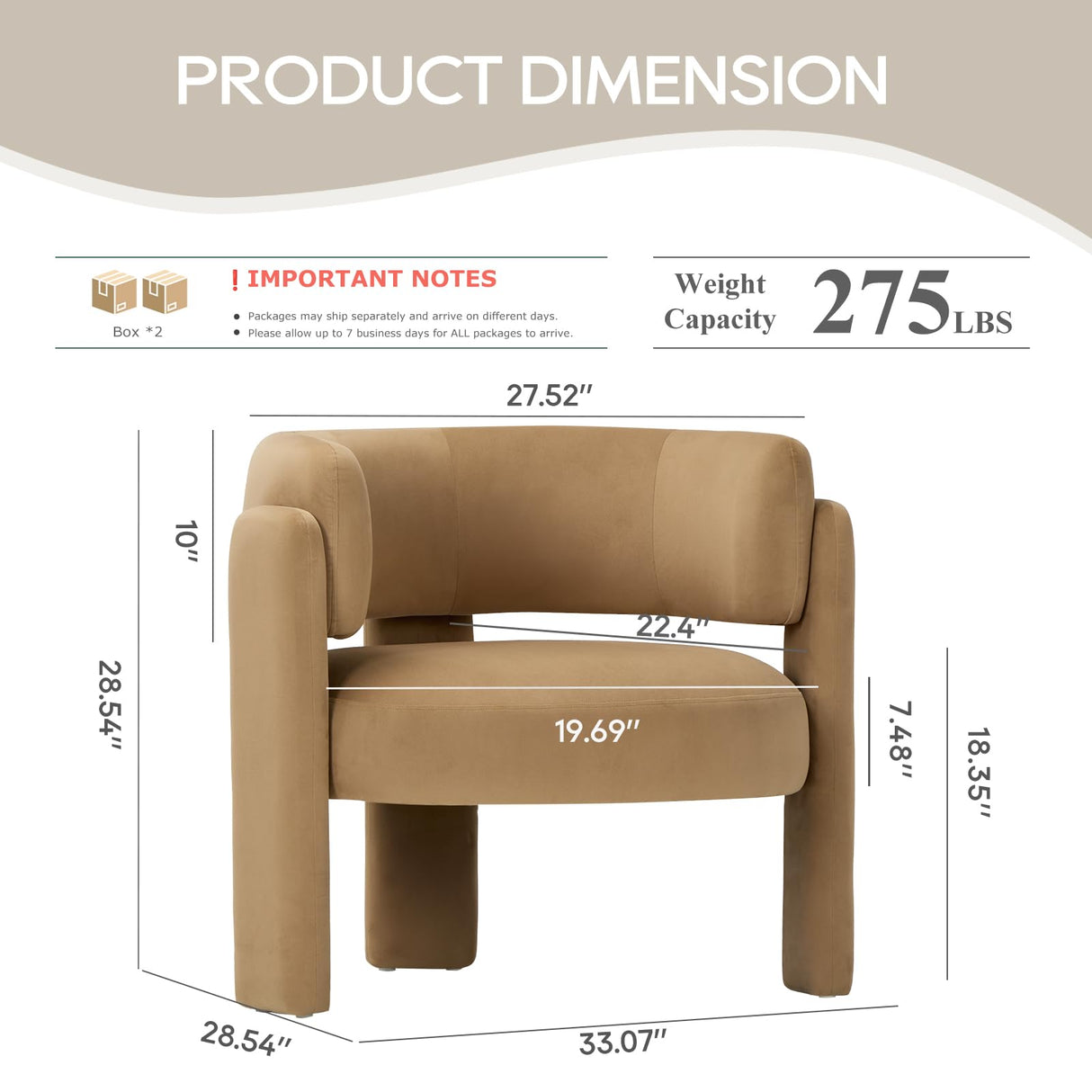 COLAMY Modern Velvet Accent Chairs Set of 2, Upholstered Barrel Chairs, Comfy Side Arm Chairs with 3 Legs for Living Room, Bedroom, Reading, Khaki COLAMY