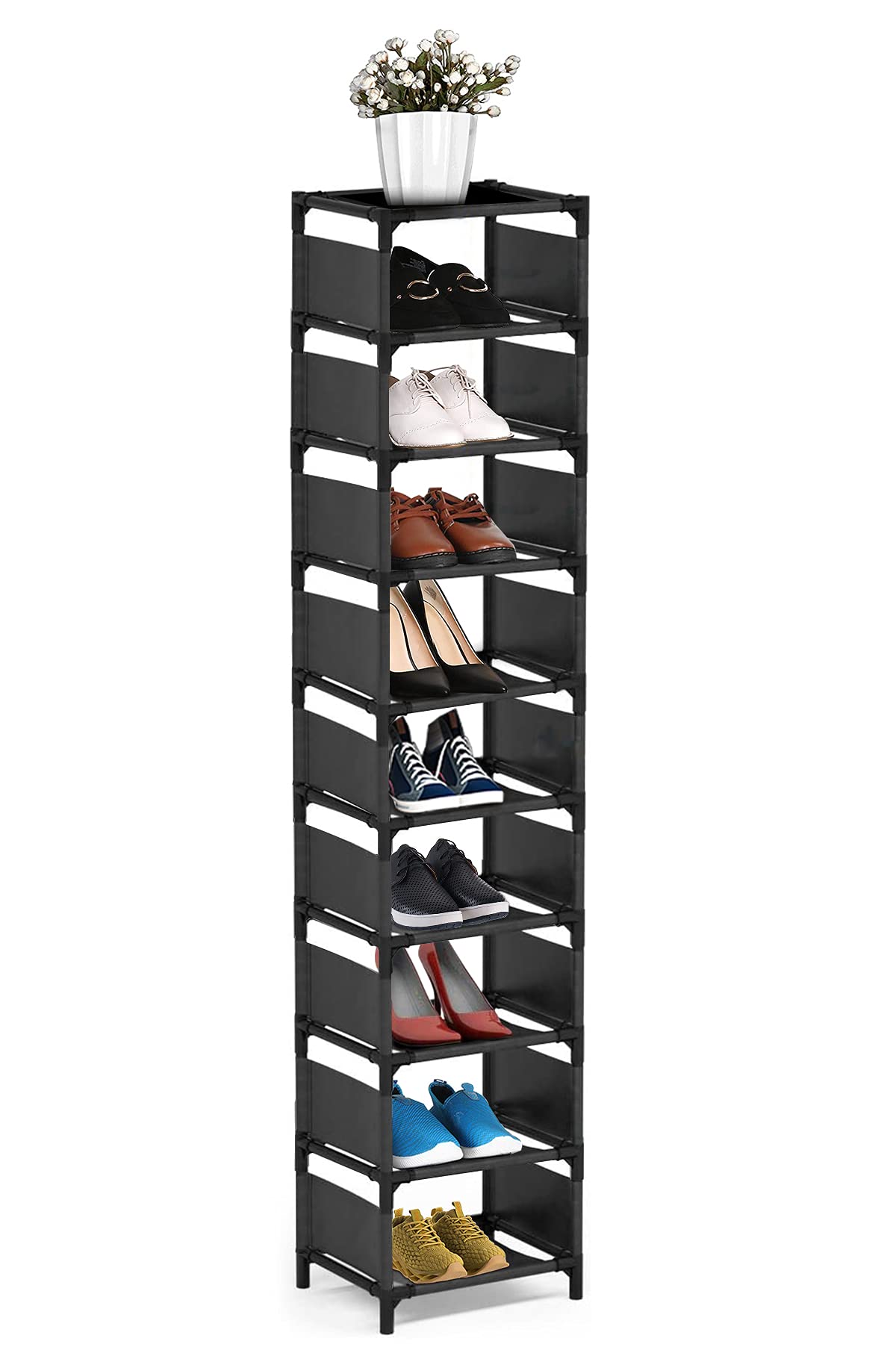 isightguard Vertical Narrow Tall Shoe Rack for Front Door Entrance,10 Tiers Sturdy Metal Shoe Rack Organizer for Closet Entryway, Storage Shelf, Space Saving Stackable Shoe Tower isightguard