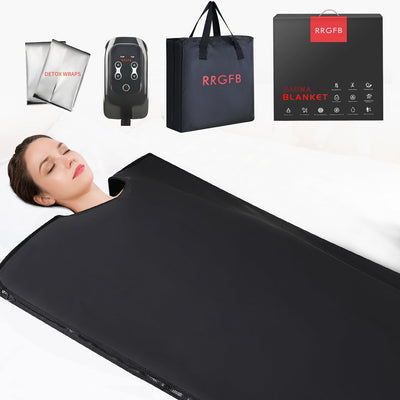 RRGFB Low EMF Infrared Sauna Blanket for Detox and Home Relaxation, Adjustable 1-60 Min Timer, 95-167℉ Temp Range, 6 ft x 2.95 ft, Durable PU Leather Cover