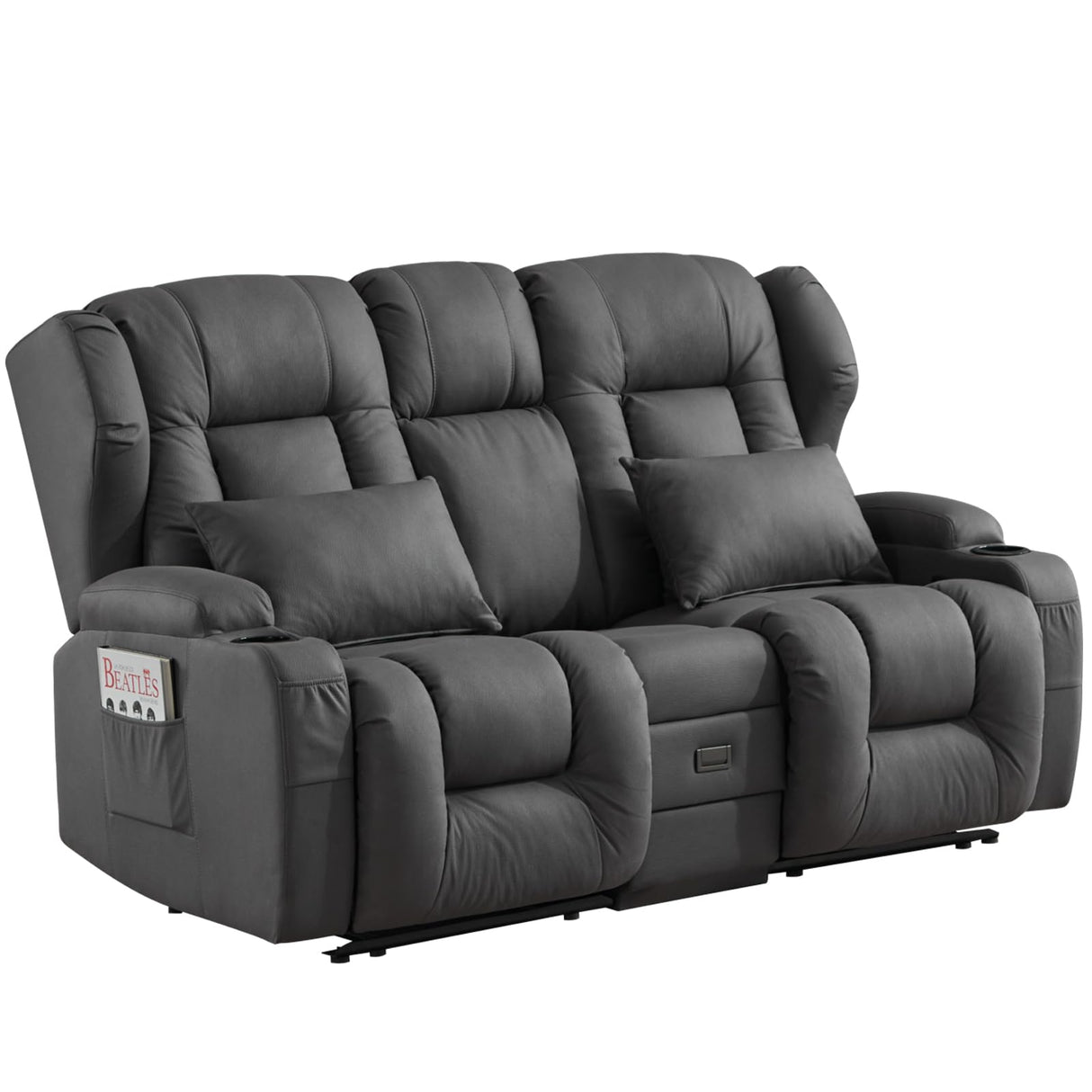 SAMERY 68" RV Loveseat Recliner Sofa, 6" Wall Hugger Reclining Loveseat with Flip-Down Console, Manual Fabric Recliner Sofa Couch for Living Room RV Theater Seating with Cup Holder SAMERY