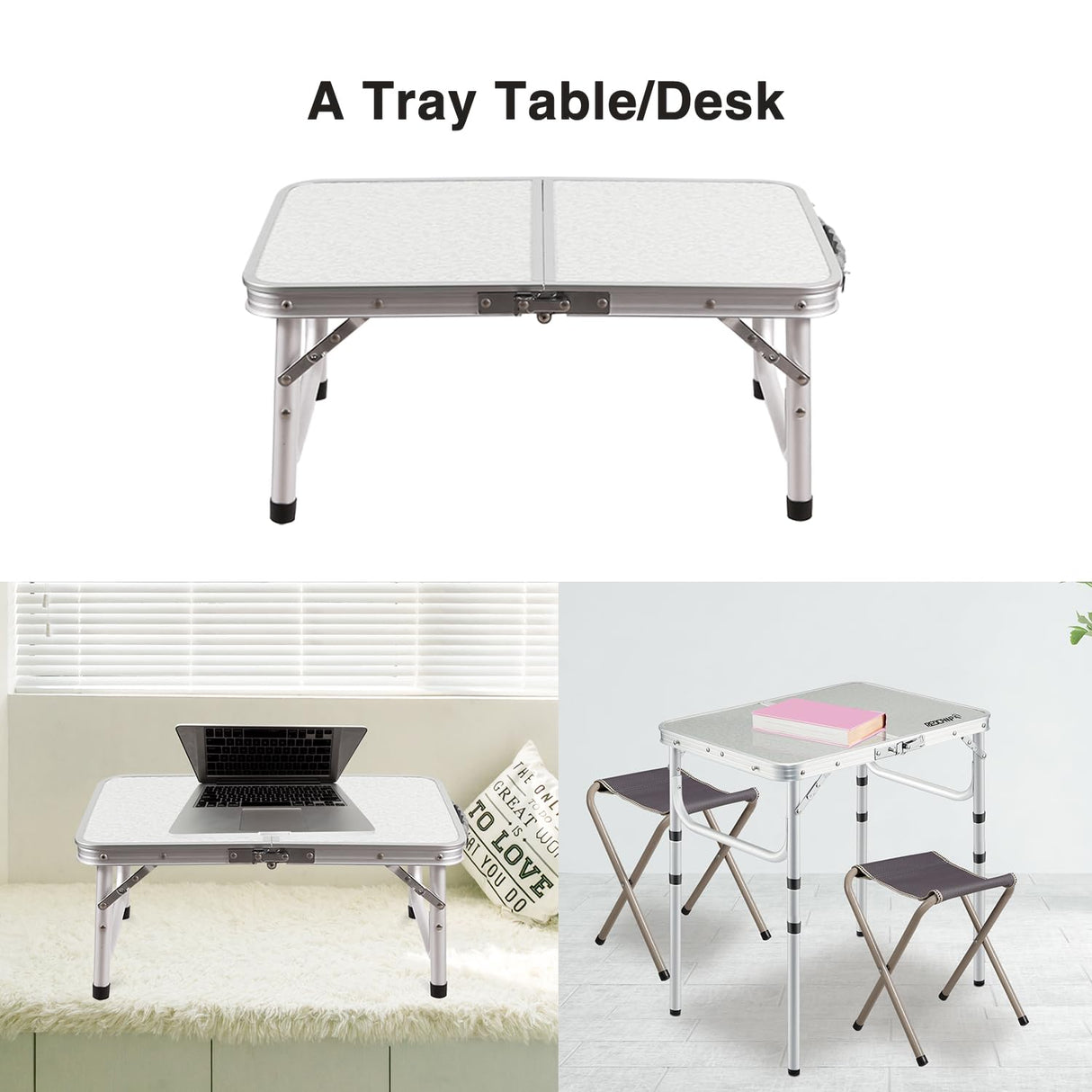 RedSwing Small Folding Table Portable 2 Feet, Small Foldable Table Adjustable Height, Lightweight Aluminum Camping Table, 15.7 in x 23.6 in x 19 in RedSwing