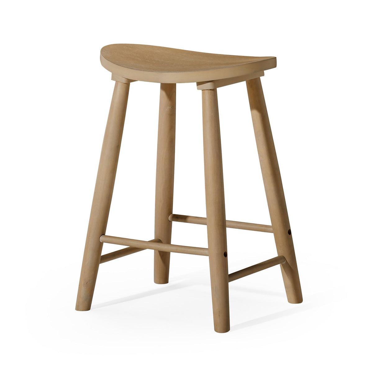 Maven Lane Luna 26 Inch Tall Counter Height Backless Modern Dining Barstool in Rustic Light Oak Wood Finish with Narrow Saddle Seat, Set of 2 Maven Lane