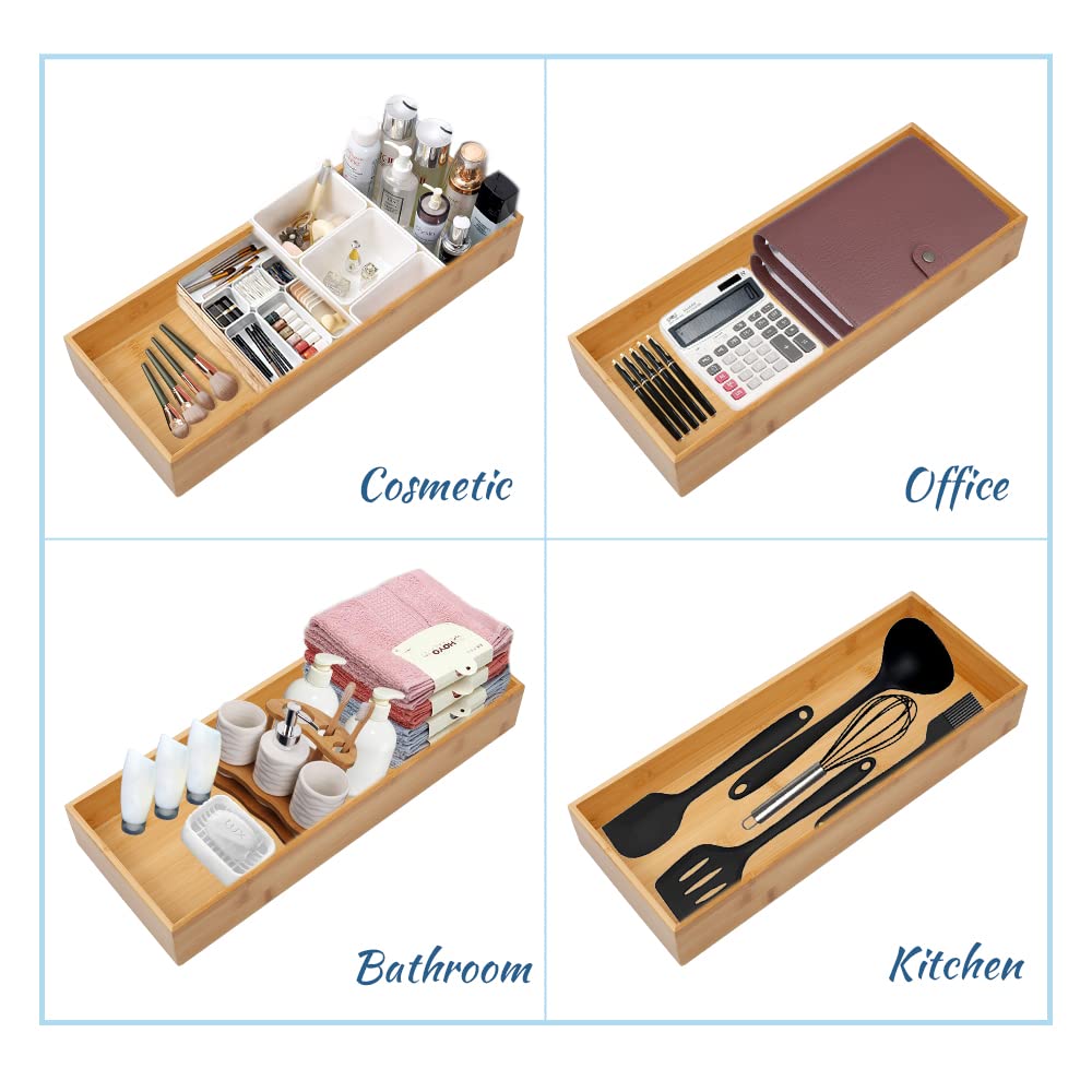 PRATIQUE Bamboo Drawer Organizer - Kitchen Utensil Organizer Silverware Tray Cutlery Holder,Office Desk Supplies and Accessories (5.9x3x2.6 inch) PRATIQUE