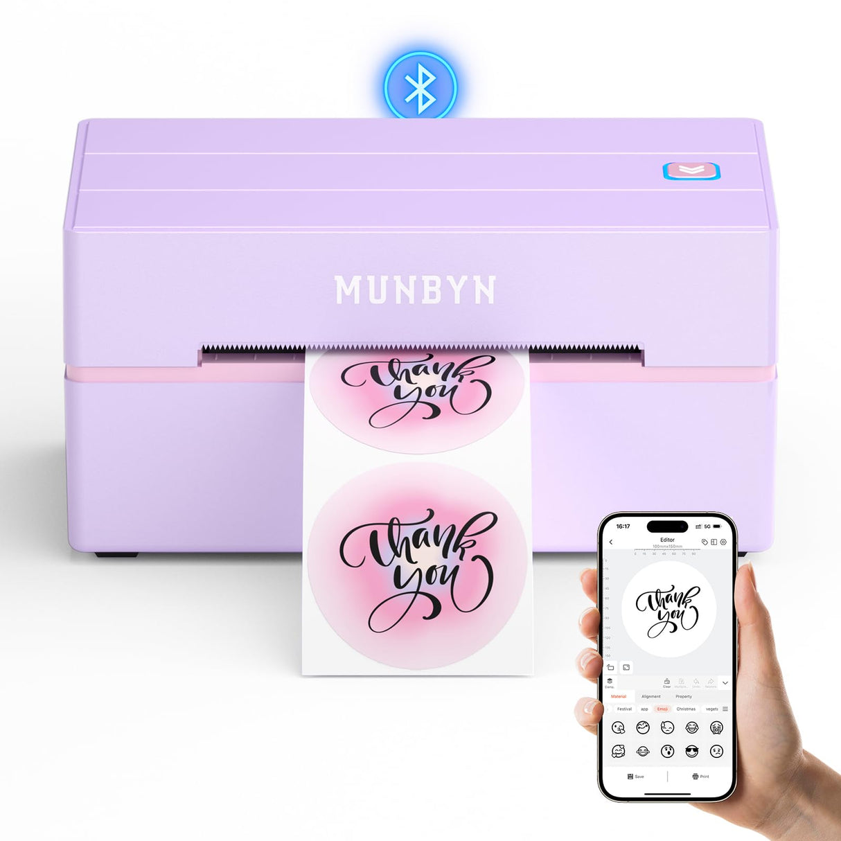 MUNBYN Bluetooth Thermal Label Printer, 130B Wireless 4x6 Shipping Label Printer for Shipping Packages Small Business Office or Home, Compatible with iPhone Android iPad Windows macOS Chrome Etsy eBay MUNBYN