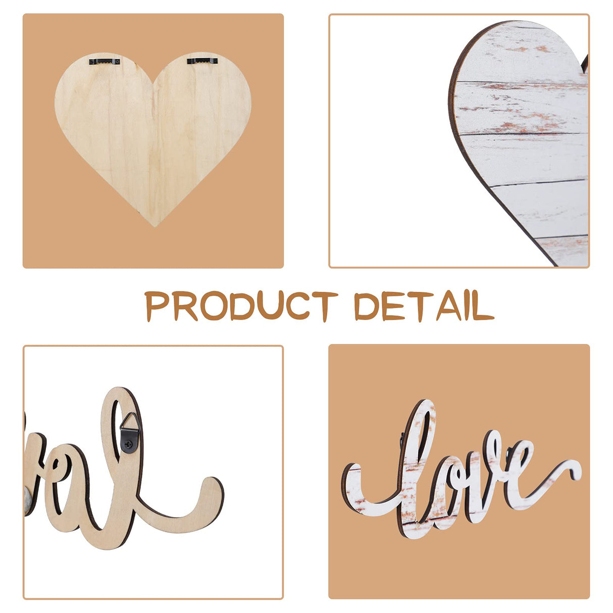 Chitidr 3 Pieces Heart Shaped Wood Sign Heart-Shaped Wooden Wall Sign Wood Heart Wall Decor Rustic Hanging Sign Wooden Heart Plaque for Home Farmhouse Living Room Bedroom (White) Chitidr