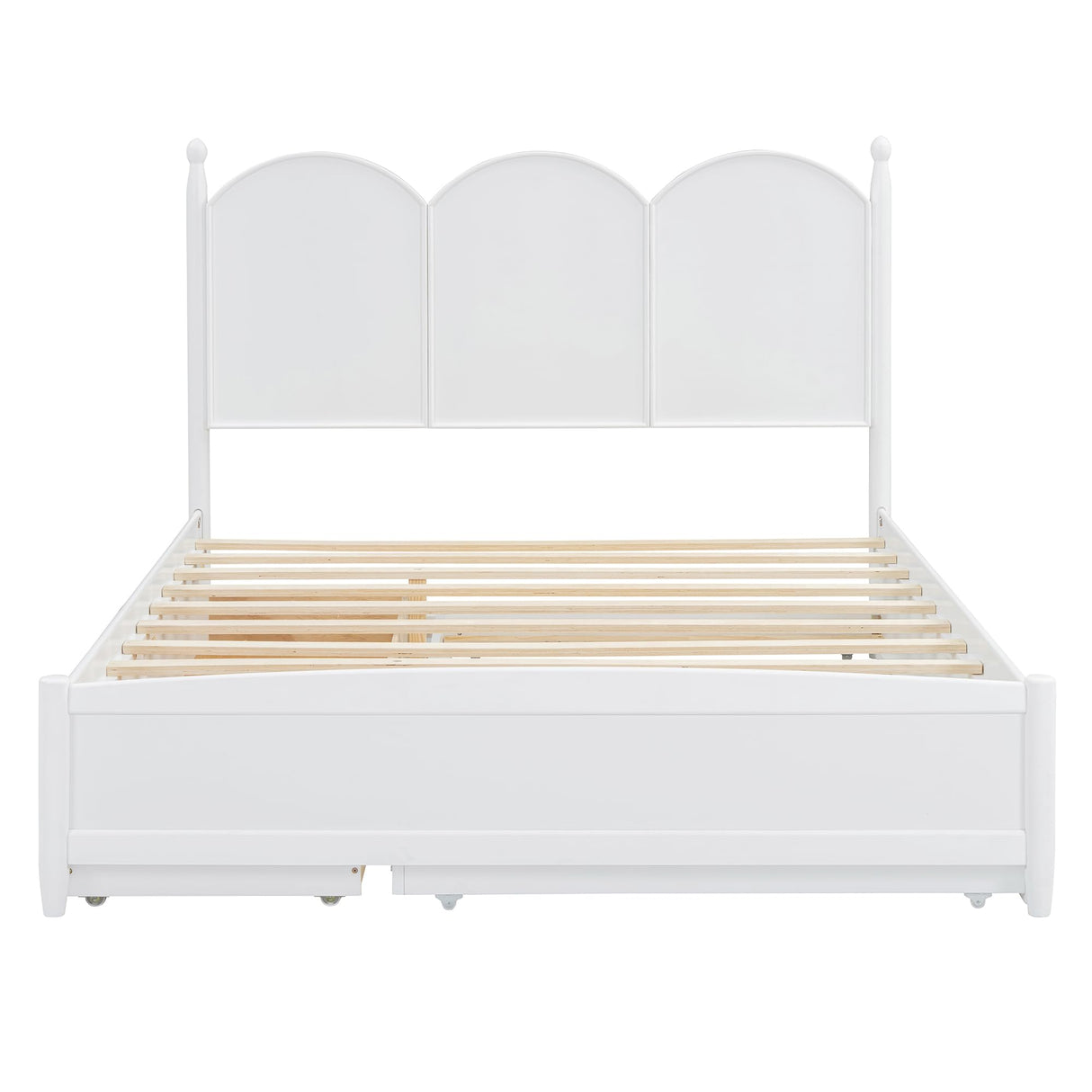 Merax Queen Size Platform Bed with 2 Storage Drawers and Twin XL Size Trundle, Rustic Design Wooden Bed Frame, White Merax