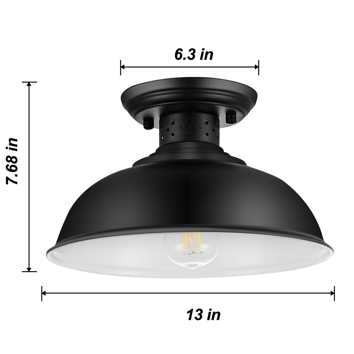 MgLoyht Industrial Semi Flush Mount Ceiling Light, Matte Black Farmhouse Light Fixture for Kitchen Island Dining Room Foyer Hallway Porch Barn Loft, Black, 13in MgLoyht
