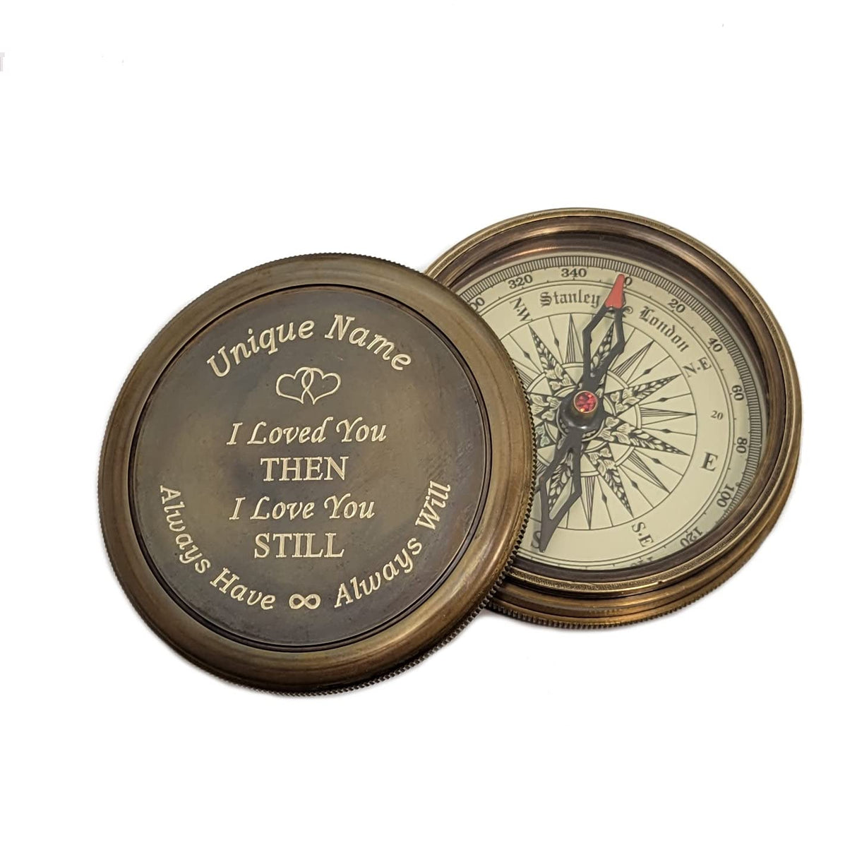 Personalized Compass Engraved | Gift for Baptism, Confirmation, Graduation, Anniversary | Antique Brass Desk Compass in Wood Box for Men, Him, Son (Design My Own) Stanley London