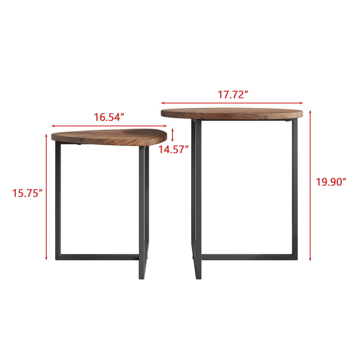 HOJINLINERO Round Coffee Table Set of 2 End Tables for Living Room,Black Small Coffee Table Living Room Table,Metal Frame & Wood,Sturdy and Easy Assembly,Stacking Side Tables Bedroom,Brown HOJINLINERO