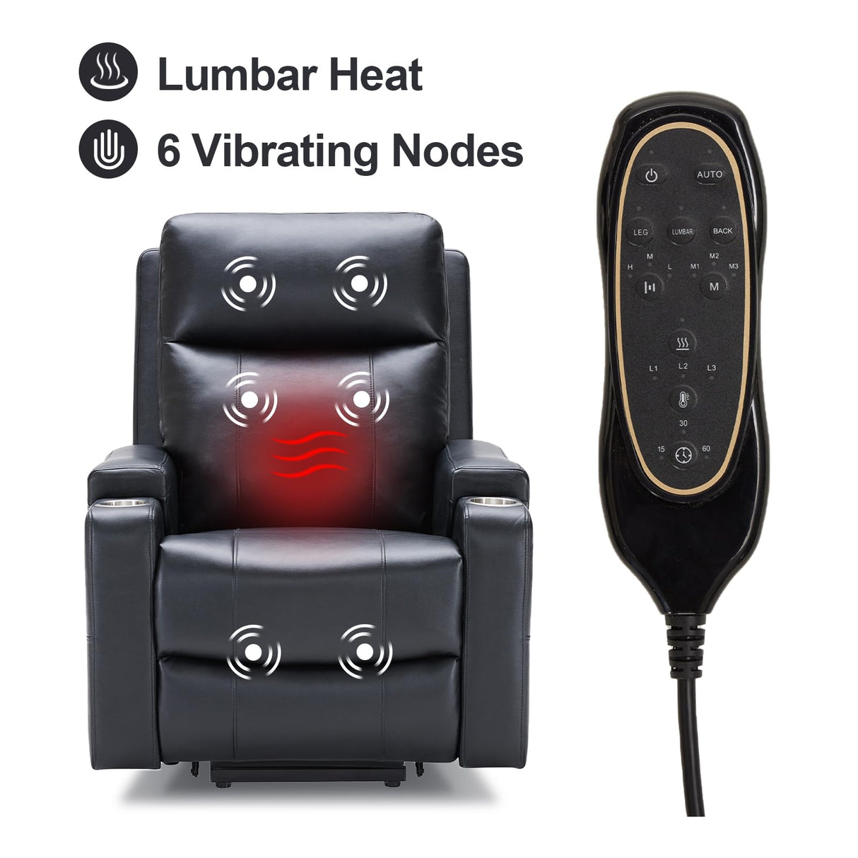 Eiayeebil Triple Motor Power Lift Recliner Chair with Adjustable Lumbar Support, Lay Flat Recliner for Elderly, Breathable Black Lift Chair Leather Recliner, Massage & Heating, USB Ports, Cup Holders Eiayeebil