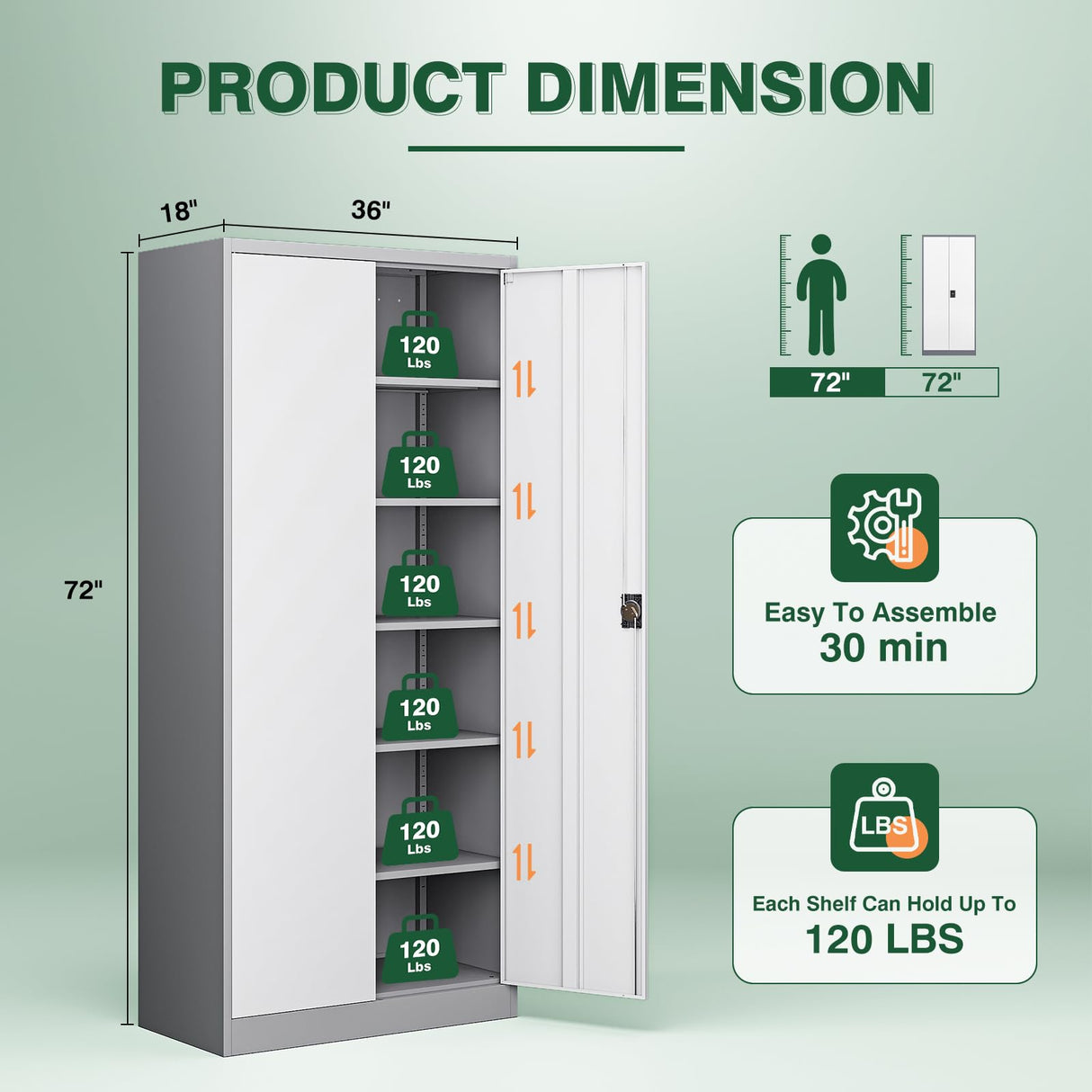 Letaya Metal Garage Storage Cabinets with Lock Door and Adjustable Shelves, Steel Tool Cabinets for Home,Office,Warehouse Organisieren (Gery White, 72" H) Letaya