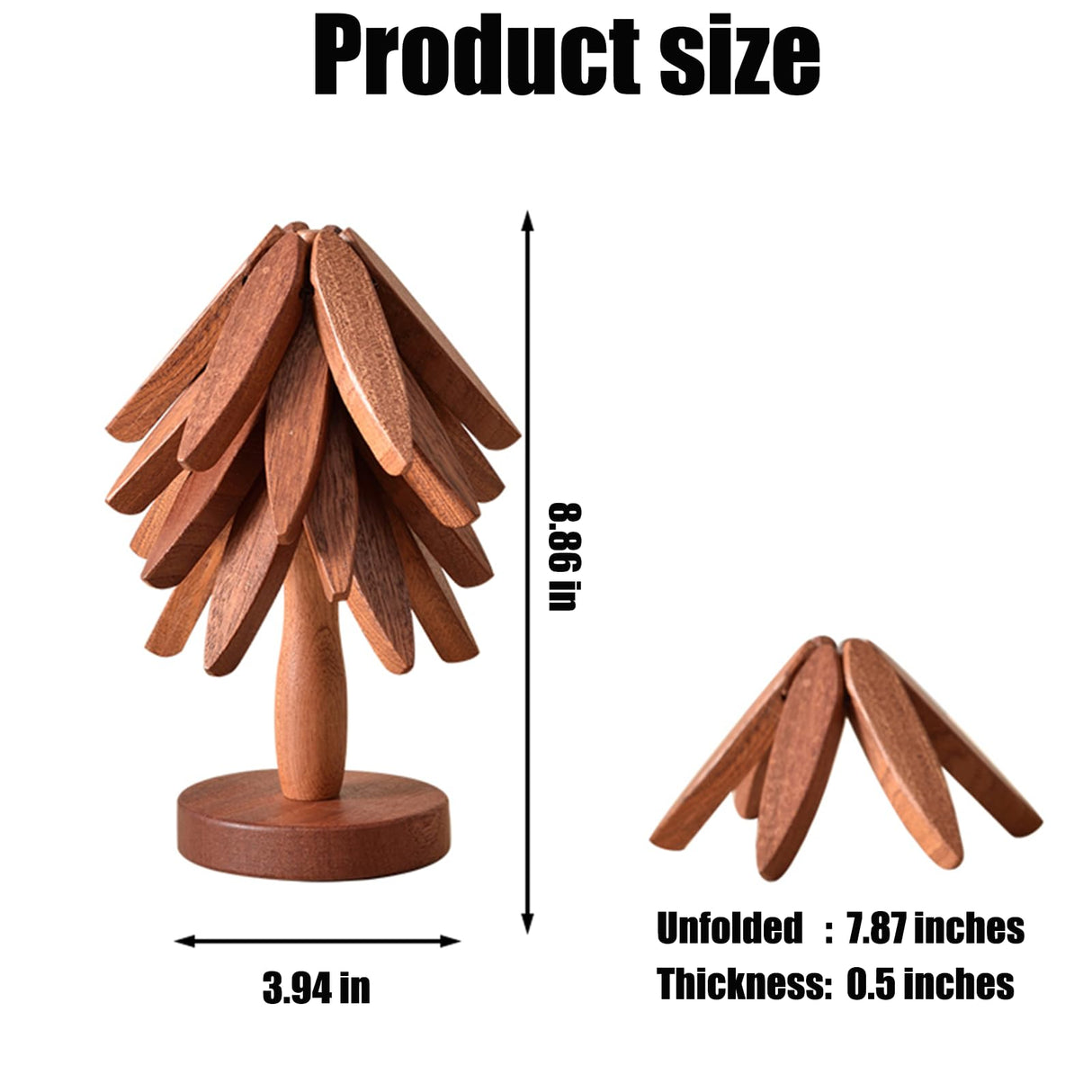 Wooden Trivets for Hot Dishes, Tree Shape Trivet Set, Foldable Kitchen Wooden Trivets, Tree Coaster for Hot Dishes、Pot、Bowl、teapot、hot Pot Holders (4 Piece-Walnut) SSFUN