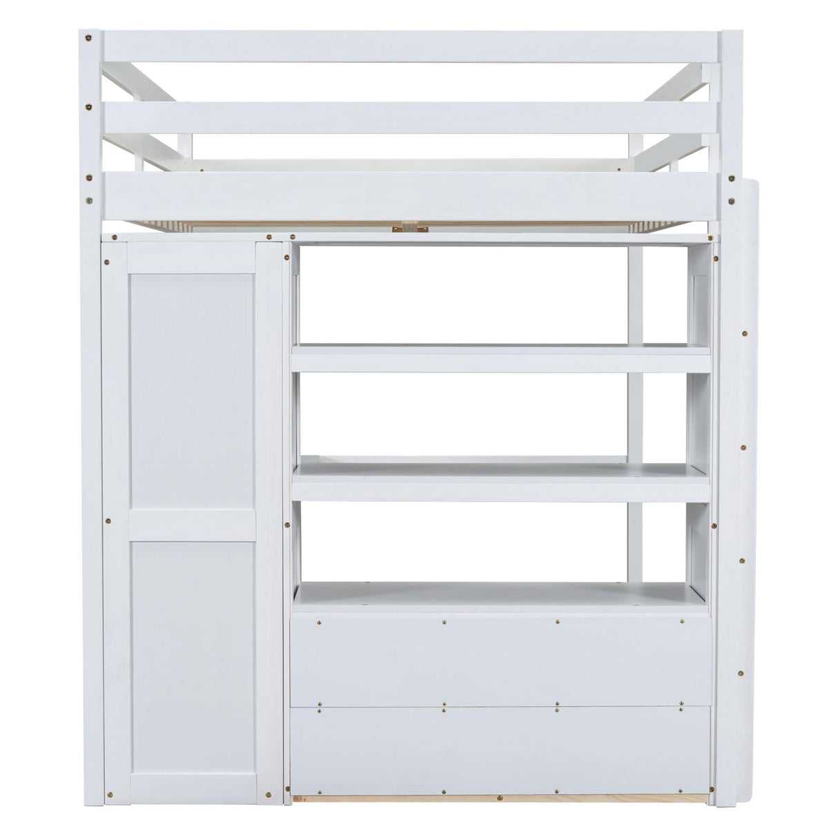 Harper & Bright Designs Full Size Loft Bed with Desk, Storage Shelves and Drawers, Solid Wood Loft Bed Frame with Built-in Wardrobe, White Harper & Bright Designs