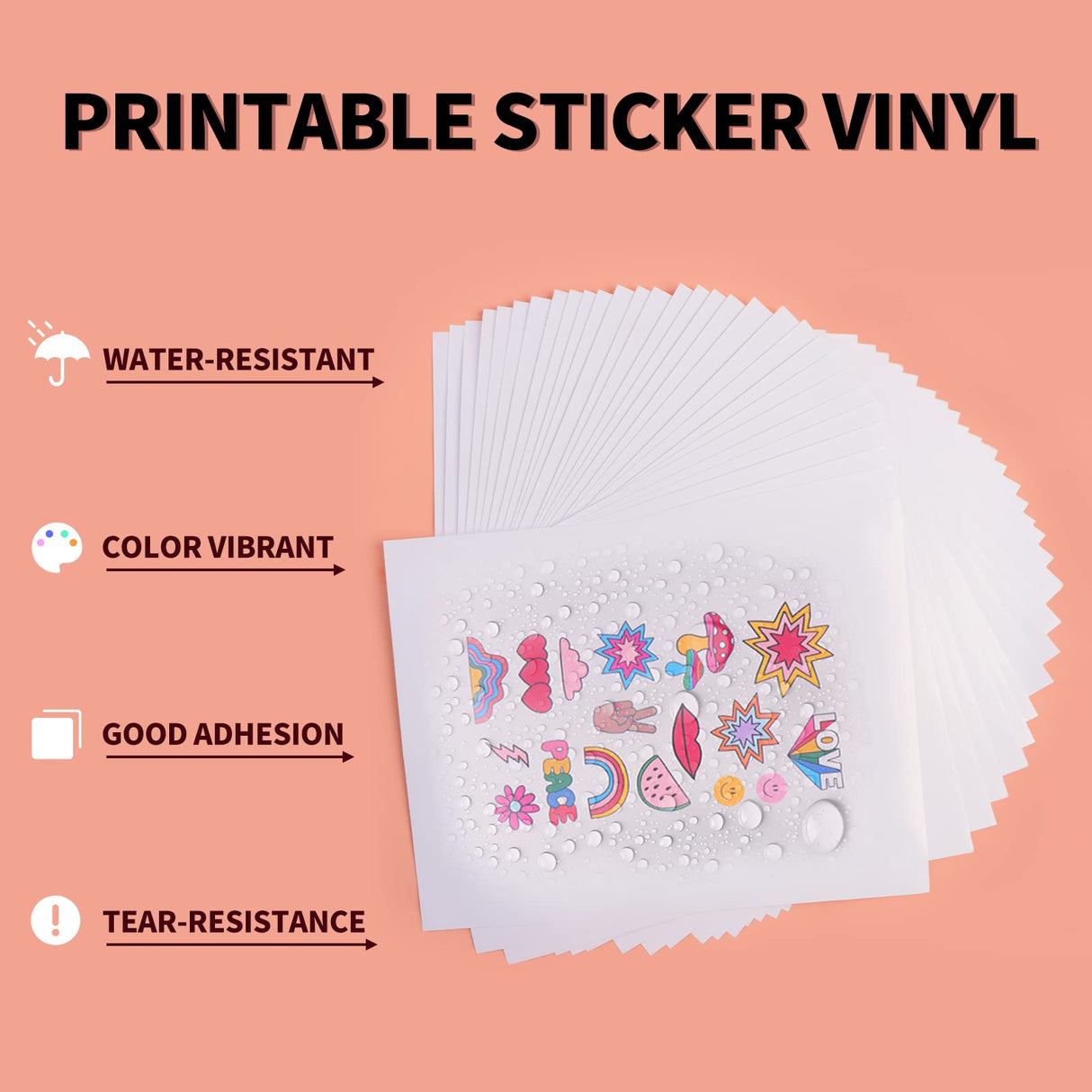 HTVRONT Printable Vinyl Sticker Paper - 30 Sheets Matte Sticker Paper for Inkjet Printer & Laser Printer, 100 g Waterproof Sticker Paper Dries Quickly & Tear Resistant 8.5"x11" HTVRONT
