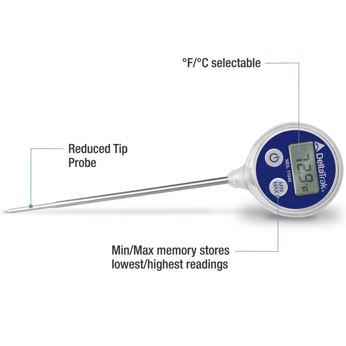 DeltaTrak 11040 Professional Digital Meat Themometer Waterproof for Kitchen, Food Cooking, Grill, BBQ, Smoker, Candy, Coffee, Blue DeltaTrak