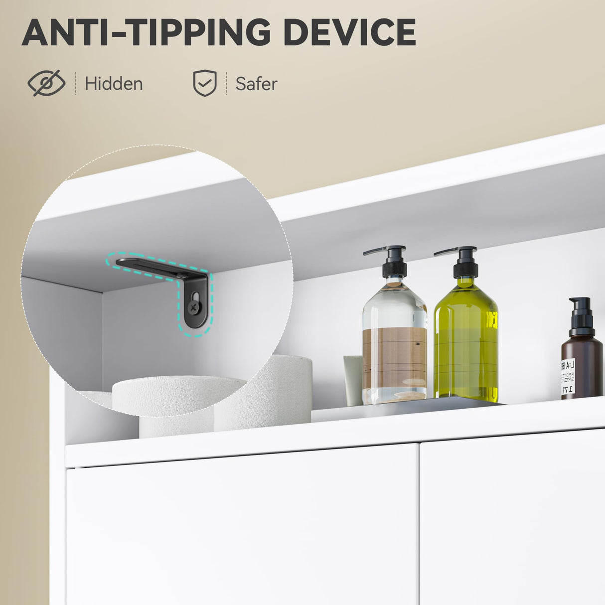 YITAHOME Over The Toilet Storage, Bathroom Storage Over The Toilet, Bathroom Cabinet with Adjustable Shelves, Double Doors, Trash Can Placement Ring, Tissue Box Holder for Bathroom (White) YITAHOME