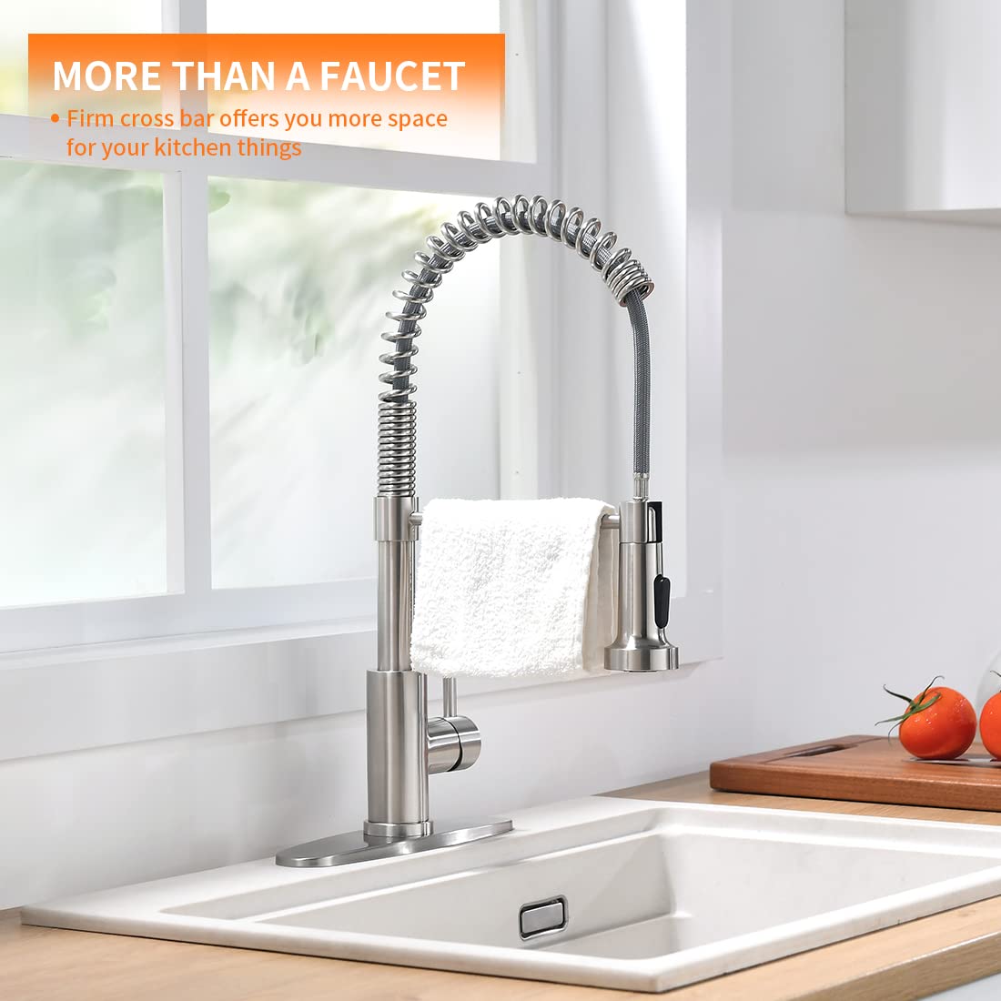 OWOFAN Kitchen Faucet with Pull Down Sprayer Brushed Nickel Stainless Steel Single Handle Pull Out Spring Sink Faucets 1 Hole Or 3 Hole Dual Function for Farmhouse Camper Laundry Utility Rv Wet Bar OWOFAN