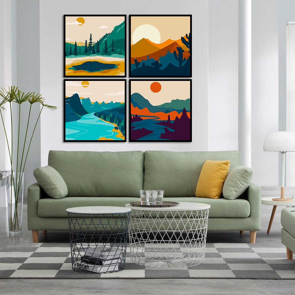 FQOVKYN 4 Pack Sunset Paint by Number for Adults Beginners, DIY Landscapes Paint by Numbers on Canvas, Acrylic Easy Painting by Numbers Oil Painting Kits for Home Wall Decor (8x8in) FQOVKYN