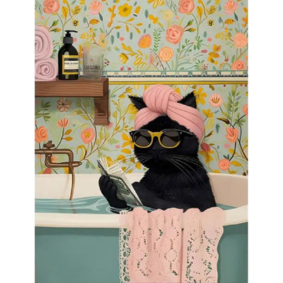 Black Cat 5D Diamond Art Kits for Adults,Funny Animal Diamond Painting Kits for Beginners,Bathing cat Full Drill Diamond Dot,Gem Art Crafts for Adult Wall Decor 12x16inch