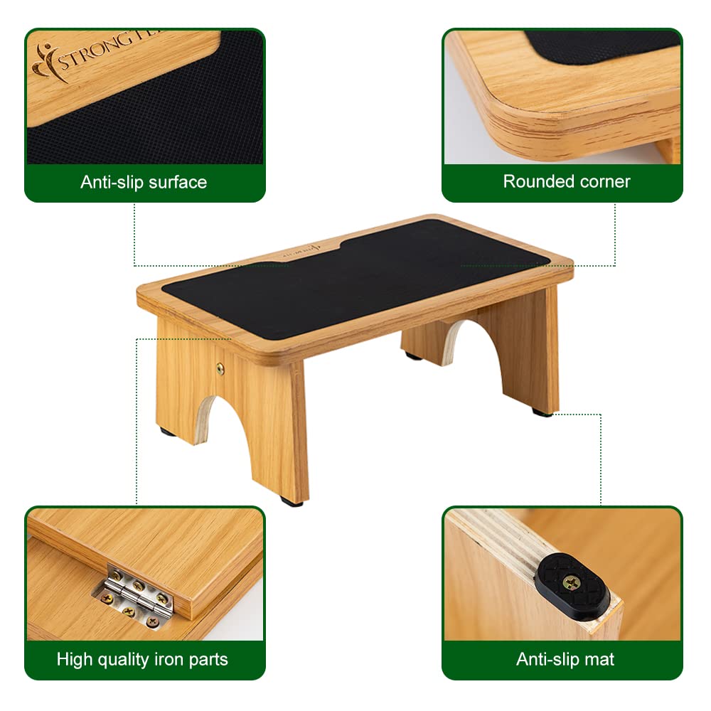 StrongTek Step Stool for Kids Adults, Portable Step Ladder with Non-Slip Surface, 7.5" One Step Stool for Bedroom, Bathroom, Wooden Bedside Step Stool for High Beds, 300lbs Capacity StrongTek