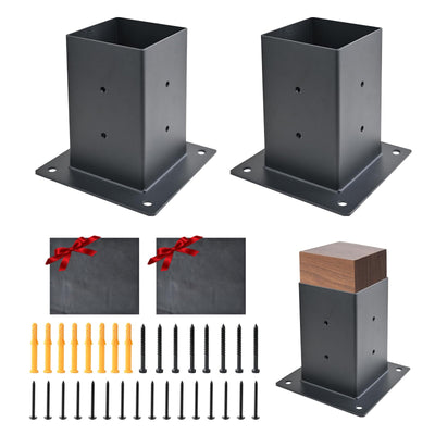 Vigtayue 4x4 Post Base 2 PCS, Inner Size 3.6"x3.6", Heavy Duty Powder-Coated Carbon Steel, Stainless Steel Screws, Black, Wall Mount, Post Base Brackets for Deck, Porch, Fence, Mailbox, Free Tape