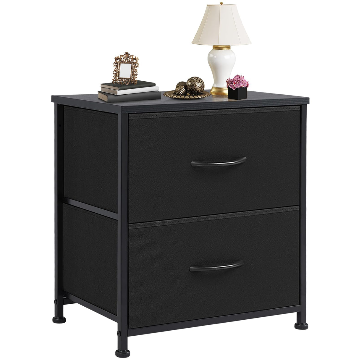 DUMOS Nightstand Small Dresser with 2 Fabric Drawers Side Tables Bedroom End Table Bedside Storage Furniture for 20 inch Tall Night Stand for Entryway, College Dorm, Classic Black DUMOS