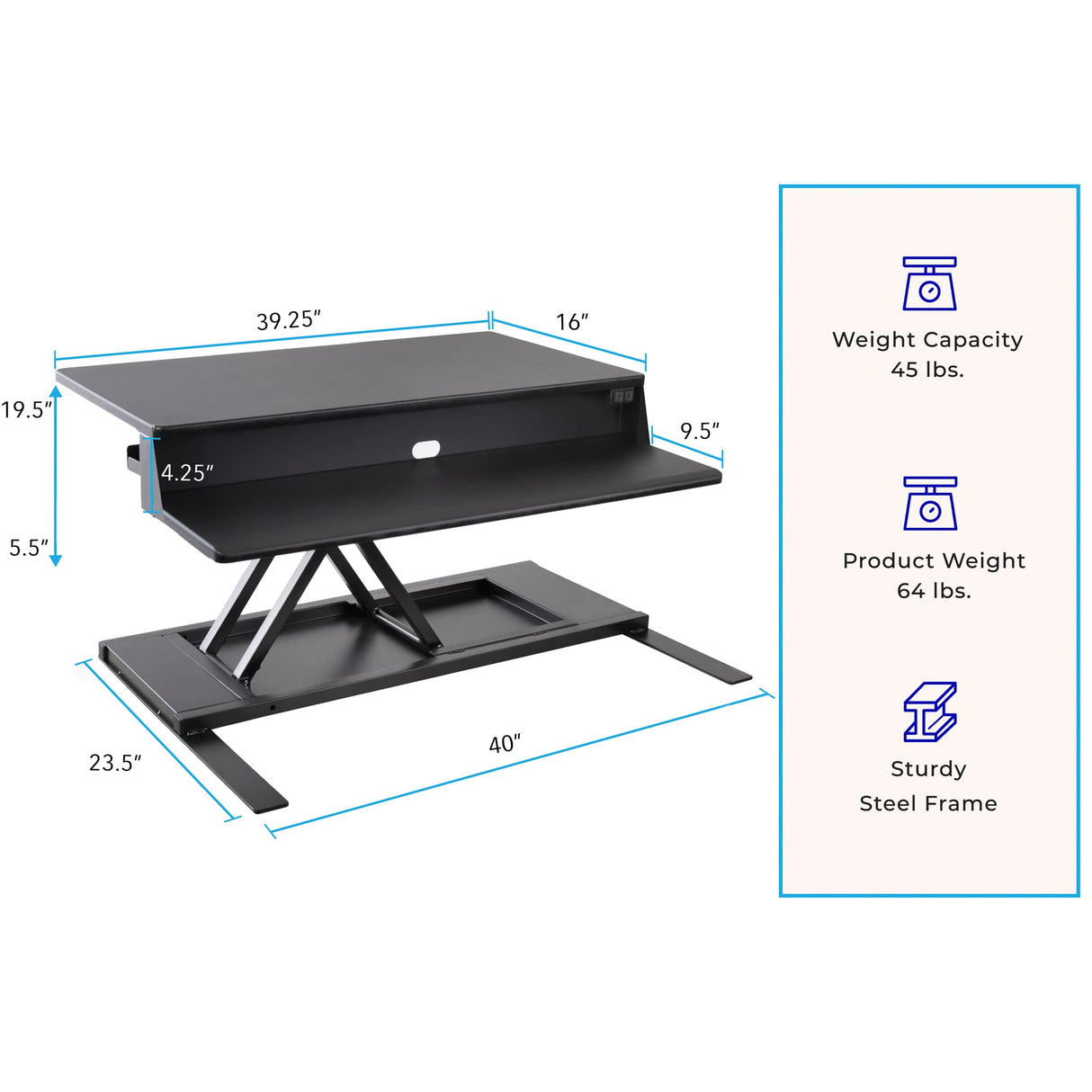 Stand Steady Flexpro Power 40 Inch Electric Standing Desk | Electric Height-Adjustable Stand up Desk | by Award Winning Holds 2 Monitors + Laptop! | Easy Quiet Adjustments! (Black) (40") Stand Steady