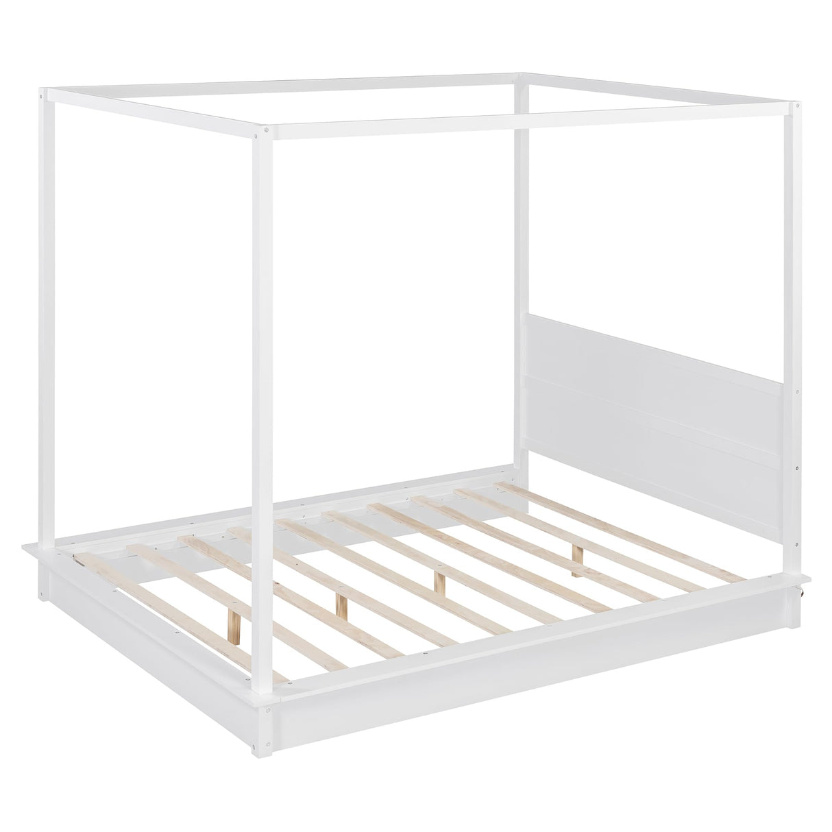 Harper & Bright Designs Queen Size Wood LED Canopy Bed Frame for Boys Girls Kids Adults Toddler, Canopy Platform Bed with Support Slats, No Box Spring Needed, White Harper & Bright Designs