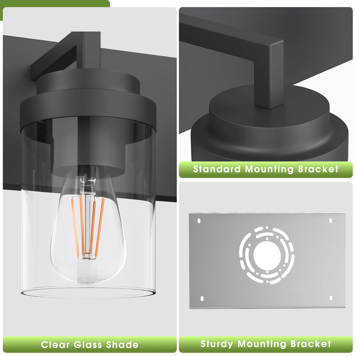 Espird Bathroom Vanity Light, 3 Light Matte Black Vanity Lights with Clear Glass Shade, 22in Modern Wall Sconces, Bathroom Lighting Fixtures Over Mirror for Living Room Espird