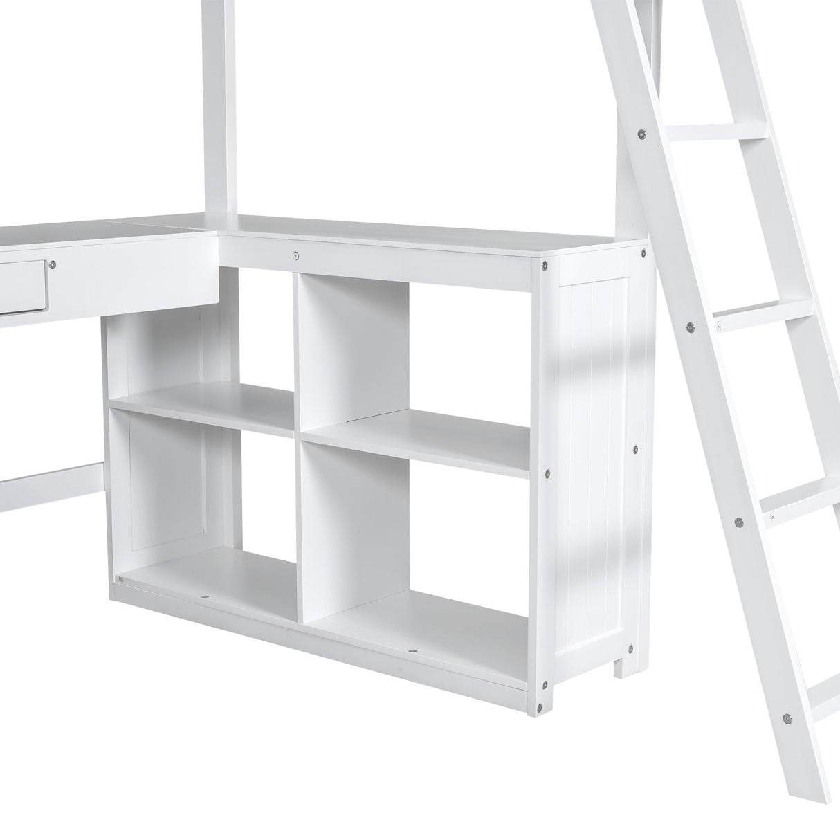 Harper & Bright Designs White Twin Size Loft Bed with U-Shaped Desk, Drawers, and Storage Shelves Harper & Bright Designs