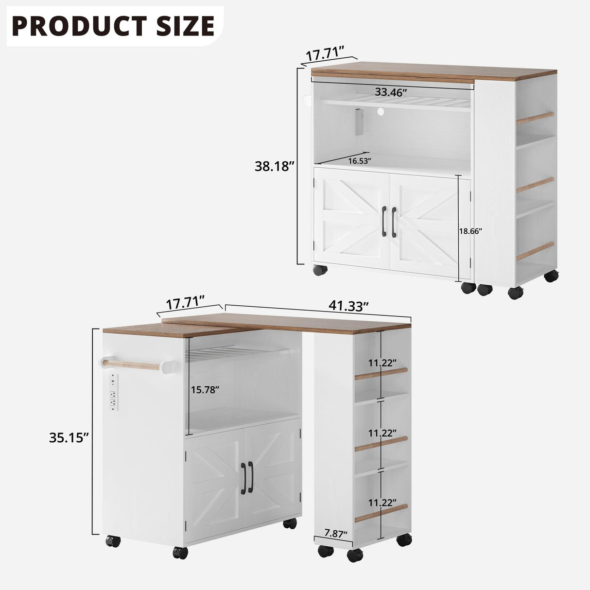 IRONCK Kitchen Island with Storage and Power Outlet, Rolling Kitchen Island on Wheels with Extendable Dining Table, Kitchen Cart with Wine Rack and 3 Open Shelves, White IRONCK