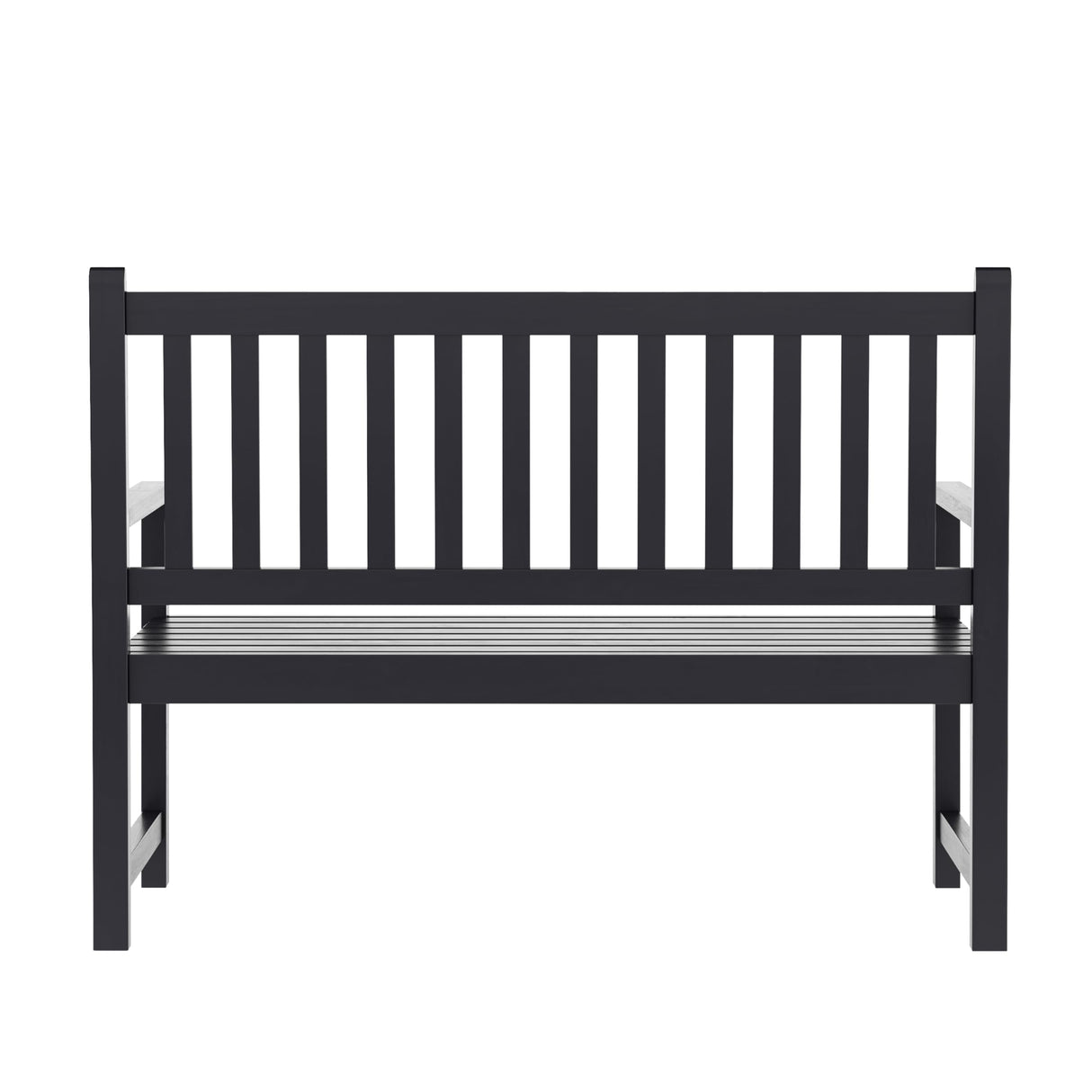 Flash Furniture Adele Commercial Indoor/Outdoor Acacia Wood Bench, 2-Person Slatted Patio Loveseat, for Use in Yard, Garden, Porch, or Park, Black Flash Furniture