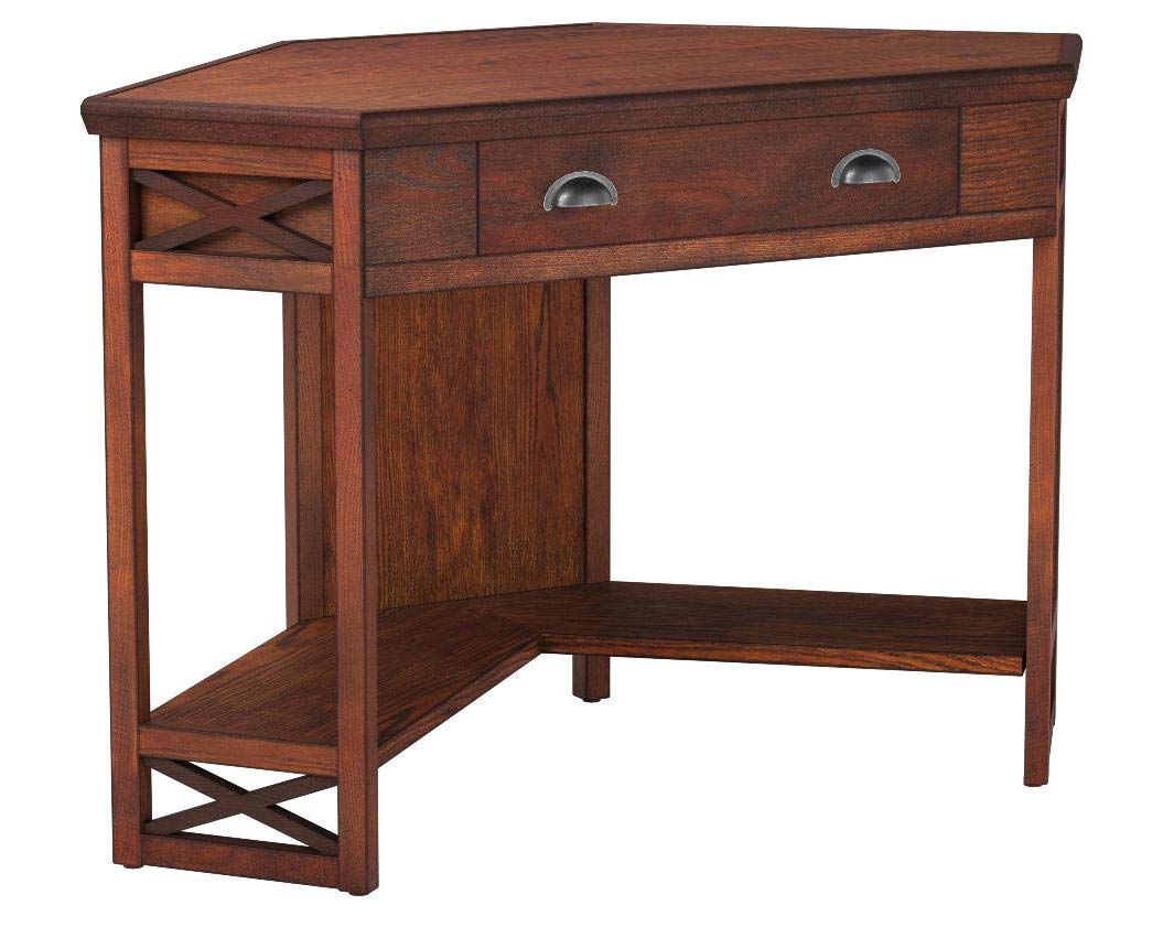 Leick Home 82431 Corner Computer Writing Desk with Drop Front Keyboard Drawer, Oak Leick Home